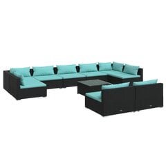 Садовый комплект с подушками из 9 частей, чёрный / синий цена и информация | Комплекты уличной мебели | kaup24.ee