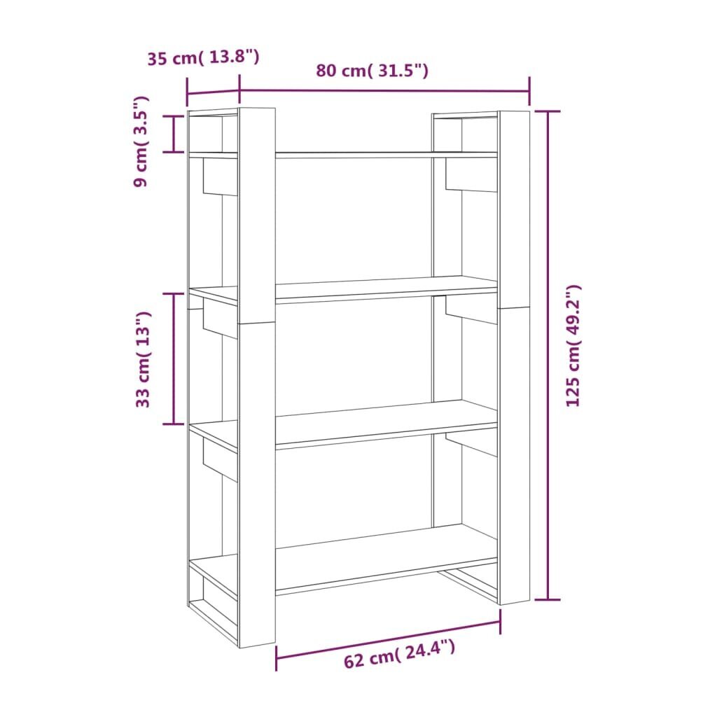 vidaXL raamaturiiul/ruumijagaja, hall, 80 x 35 x 125 cm, männipuit hind ja info | Riiulid | kaup24.ee