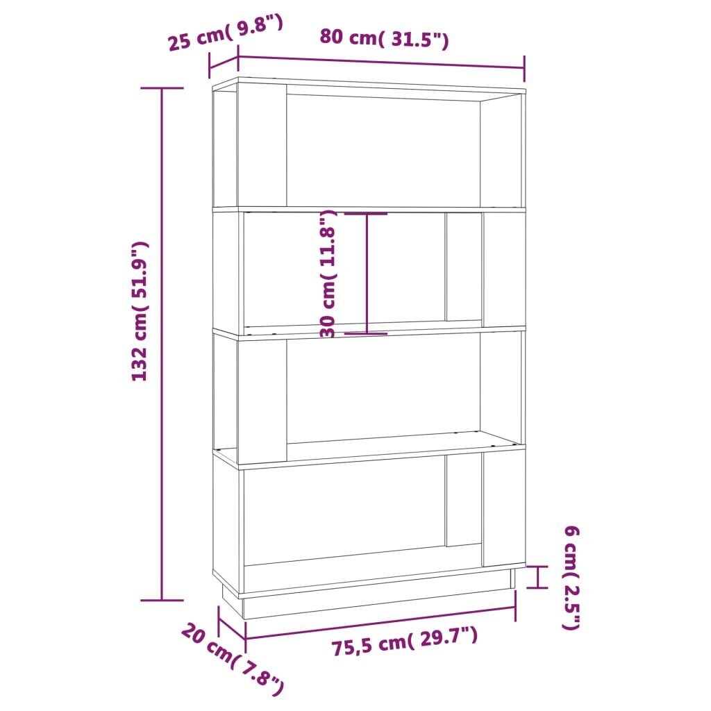 vidaXL raamaturiiul/ruumijagaja, valge, 80x25x132 cm, männipuit hind ja info | Riiulid | kaup24.ee