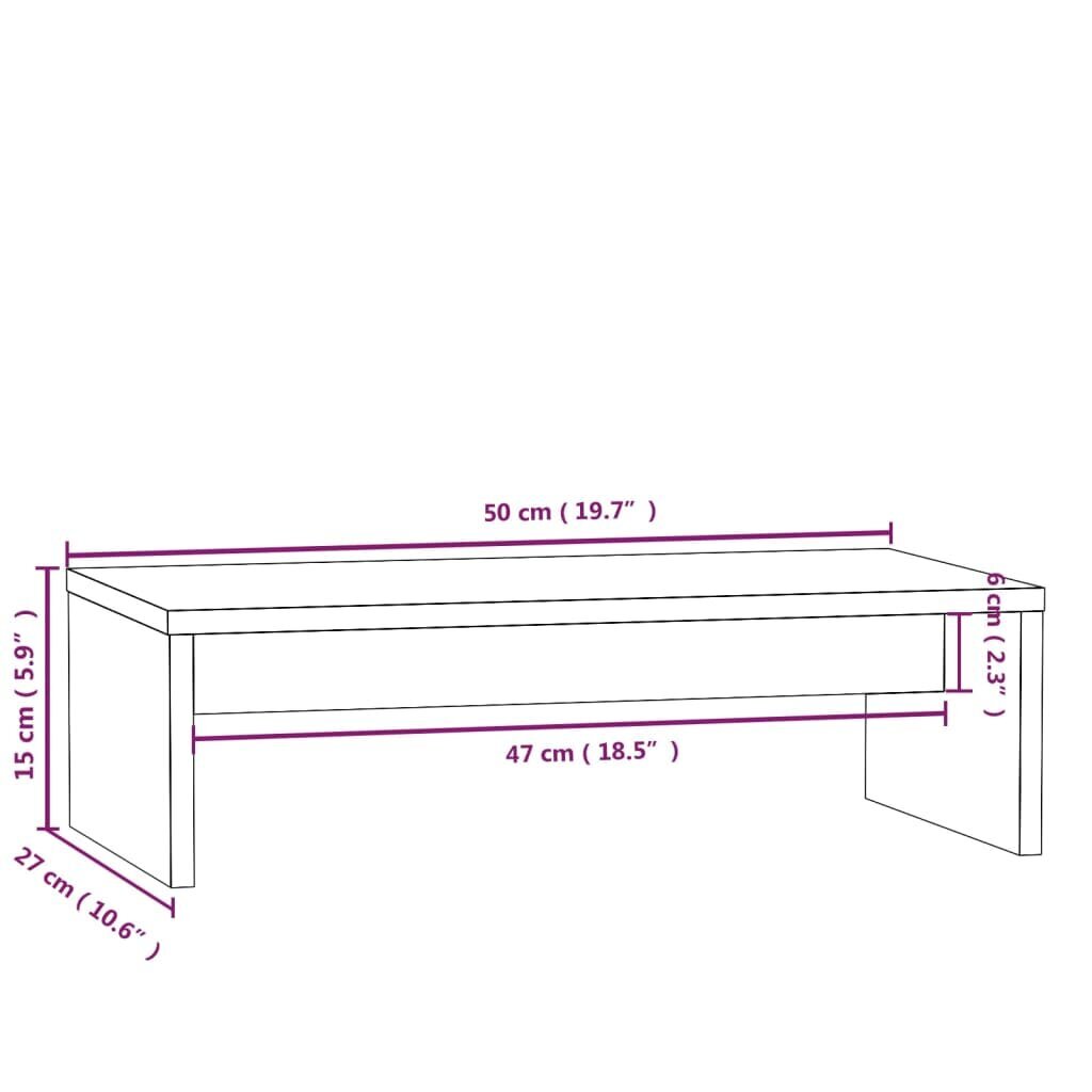 vidaXL monitorialus, 50 x 27 x 15 cm, männipuit hind ja info | TV alused | kaup24.ee