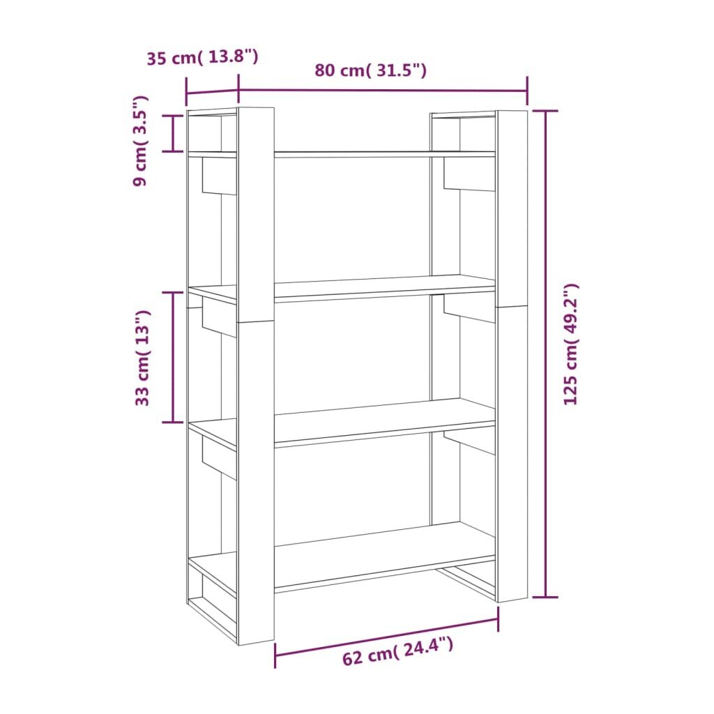 vidaXL raamaturiiul/ruumijagaja, valge, 80x35x125 cm, männipuit hind ja info | Riiulid | kaup24.ee