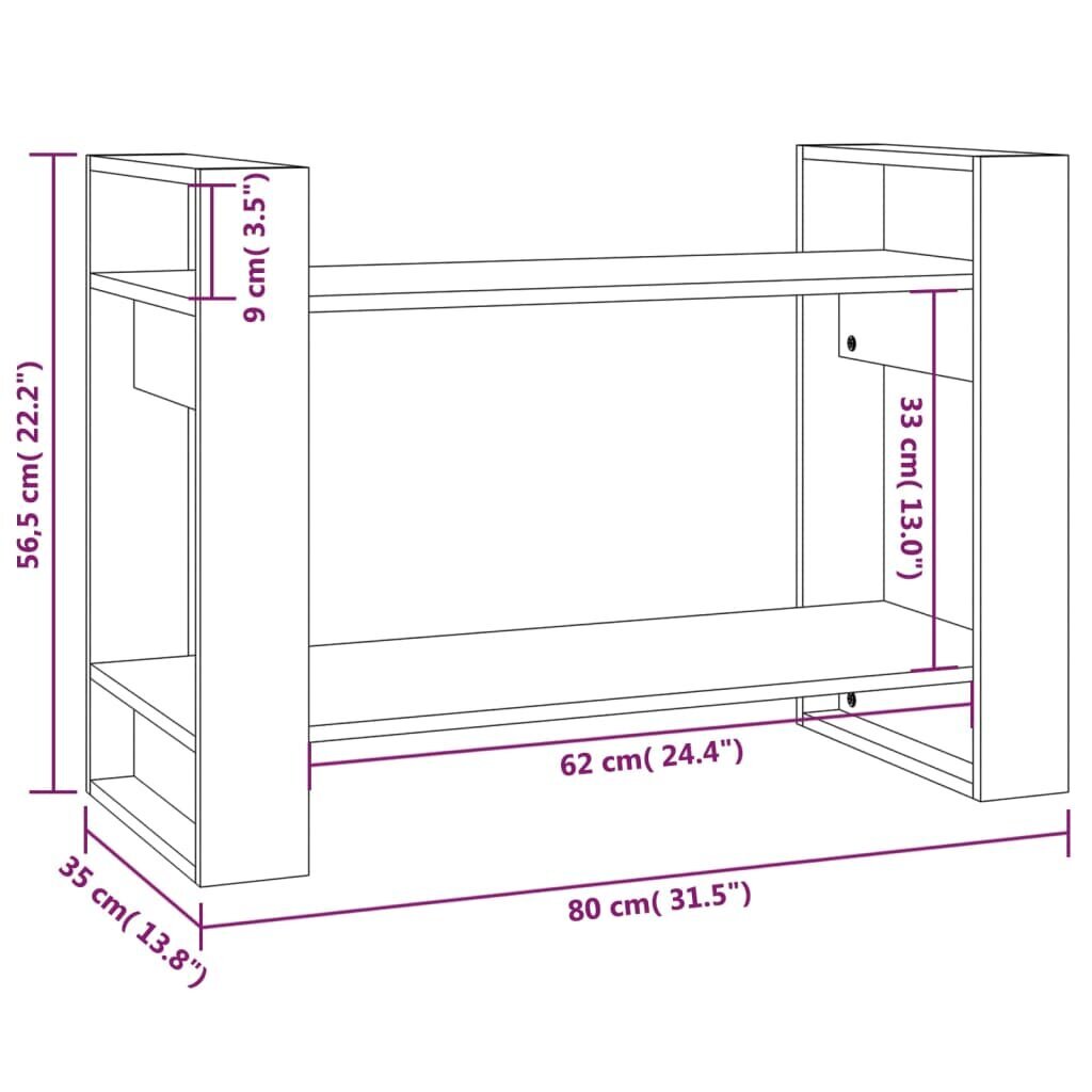 vidaXL raamaturiiul/ruumijagaja, hall, 80 x 35 x 56,5 cm, männipuit цена и информация | Riiulid | kaup24.ee