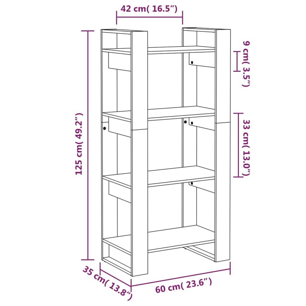 vidaXL raamaturiiul/ruumijagaja, 60x35x125 cm, täismännipuit hind ja info | Riiulid | kaup24.ee