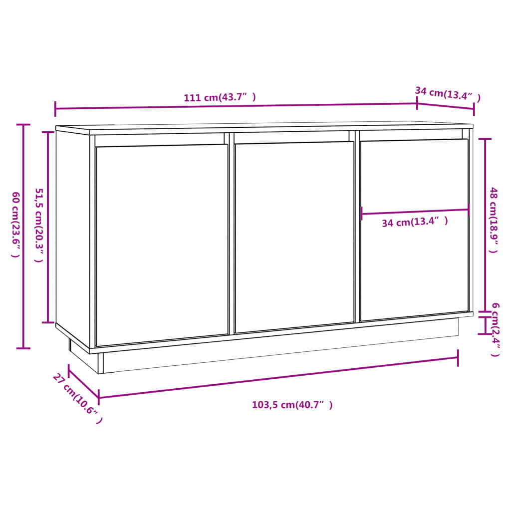 vidaXL puhvetkapp, 111 x 34 x 60 cm, toekas männipuit hind ja info | Elutoa väikesed kapid | kaup24.ee