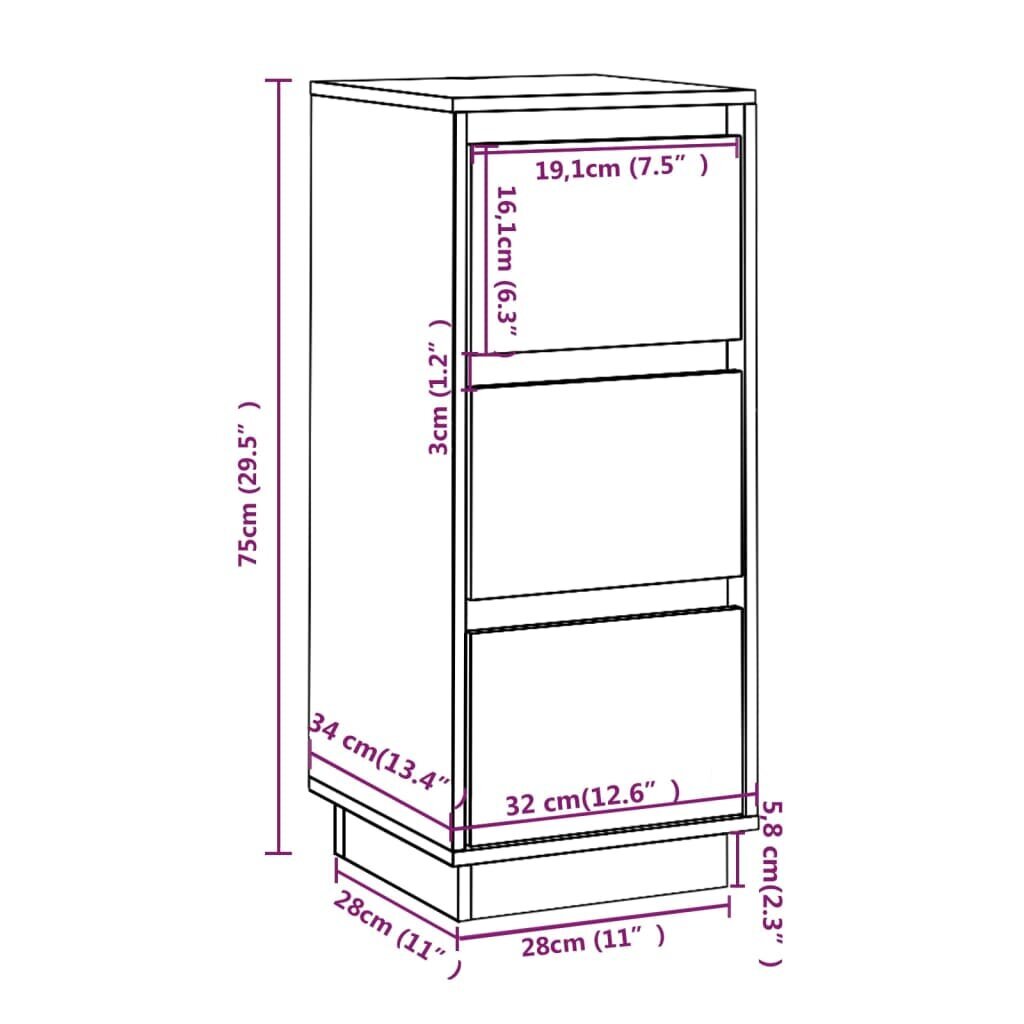 vidaXL puhvetkapid 2 tk, valge, 32x34x75 cm, toekas männipuit hind ja info | Elutoa väikesed kapid | kaup24.ee