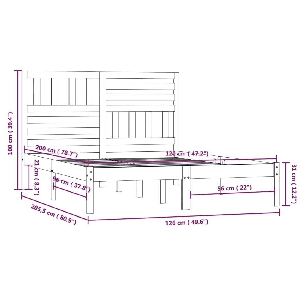 vidaXL voodiraam, valge, täismännipuit, 120 x 200 cm hind ja info | Voodid | kaup24.ee