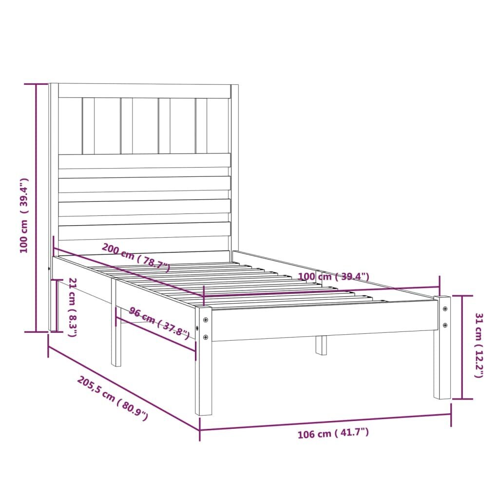 vidaXL voodiraam, täismännipuit, 100 x 200 cm hind ja info | Voodid | kaup24.ee