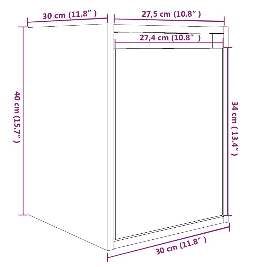 vidaXL seinakapp valge 30x30x40 cm, männipuit hind ja info | Riiulid | kaup24.ee