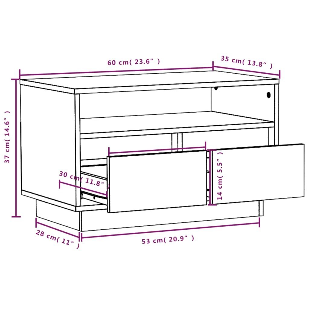 vidaXL telerikapp, 60 x 35 x 37 cm, männipuit цена и информация | TV alused | kaup24.ee