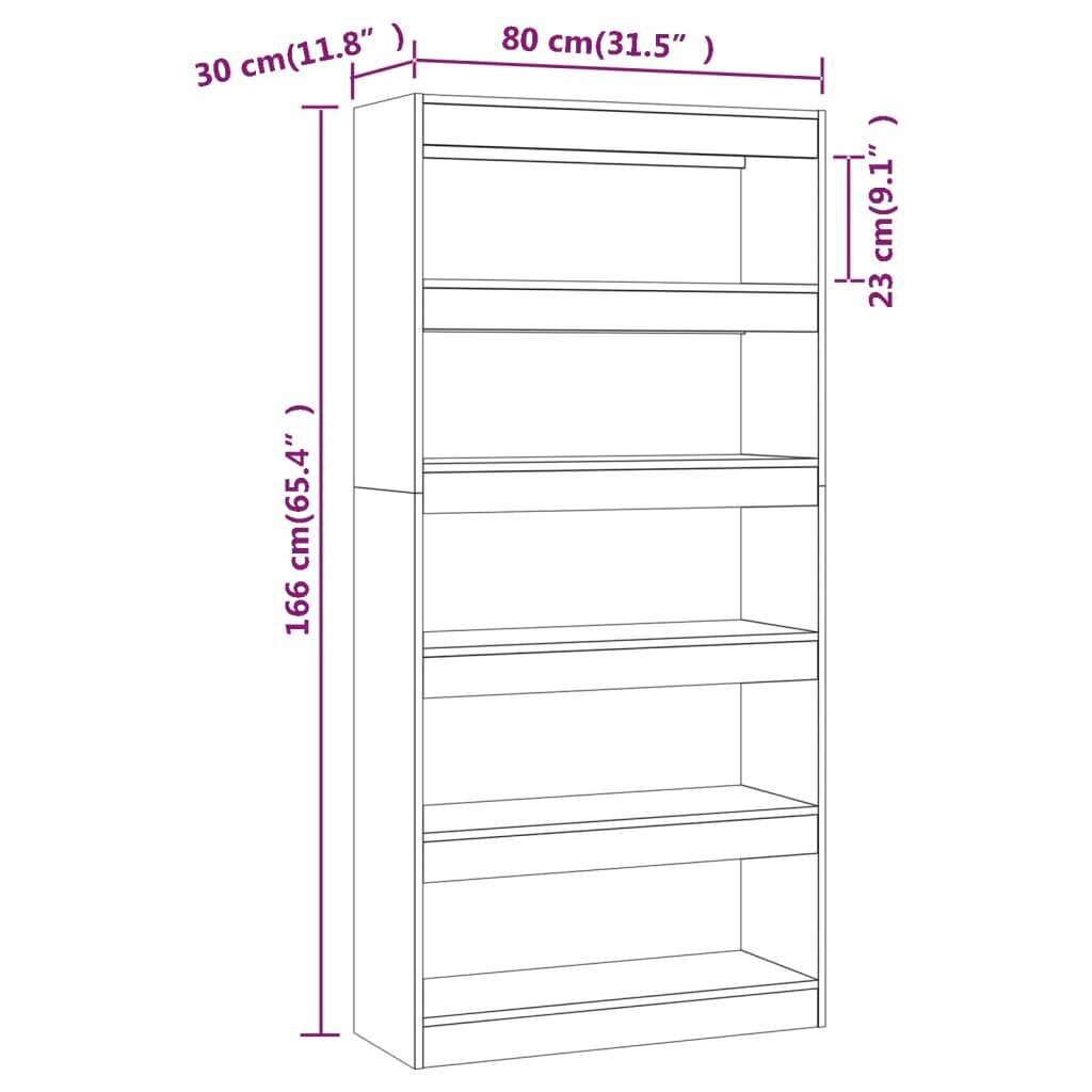 vidaXL raamatukapp, pruun tamm, 80x30x166 cm, puitlaastplaat цена и информация | Riiulid | kaup24.ee