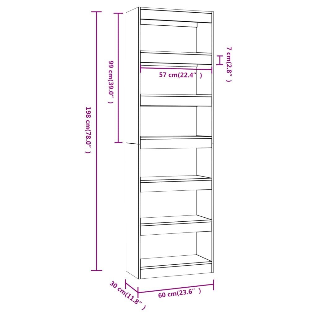 vidaXL raamaturiiul/ruumijagaja valge 60x30x198 cm цена и информация | Riiulid | kaup24.ee