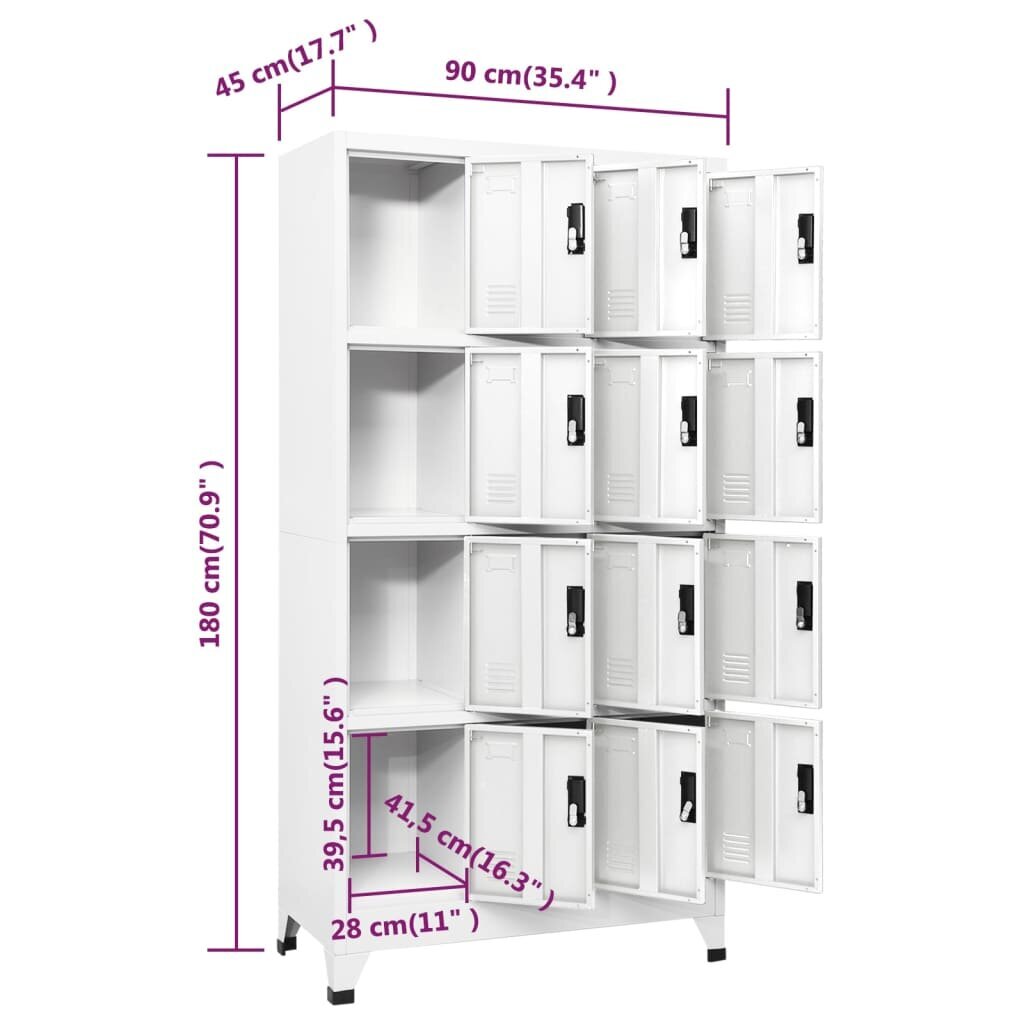 vidaXL lukustatav hoiukapp, valge, 90 x 45 x 180 cm, teras hind ja info | Elutoa väikesed kapid | kaup24.ee