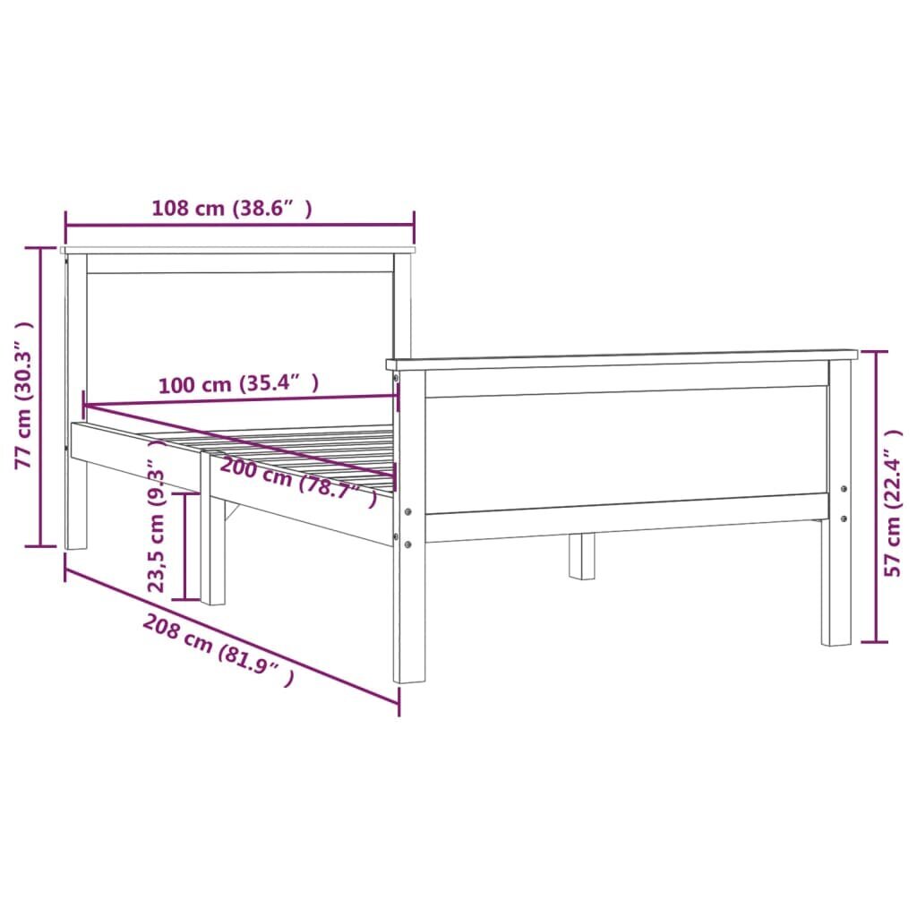 vidaXL voodiraam, meepruun, männipuit, 100 x 200 cm цена и информация | Voodid | kaup24.ee