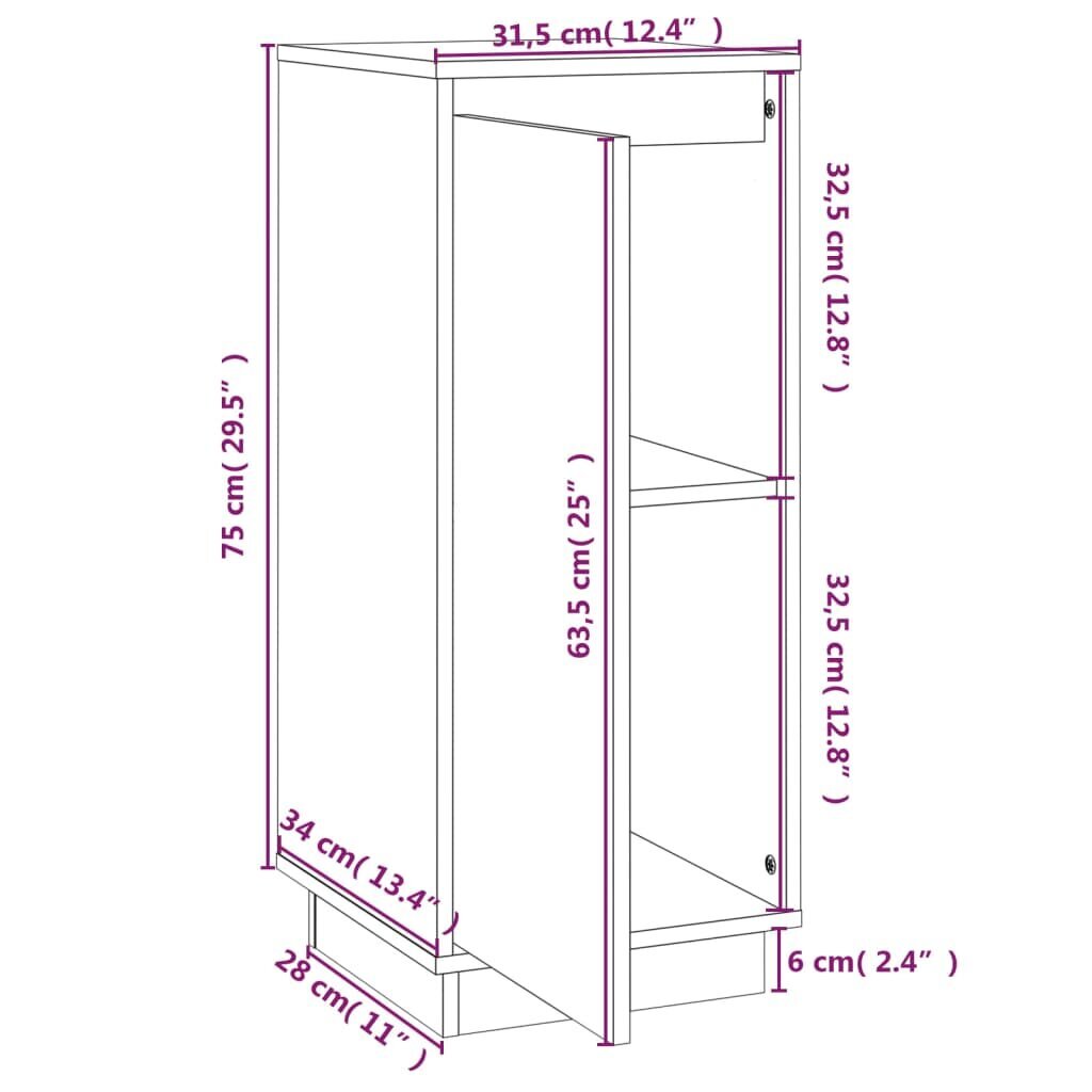 vidaXL puhvetkapid 2 tk, must, 31,5x34x75 cm, toekas männipuit hind ja info | Elutoa väikesed kapid | kaup24.ee