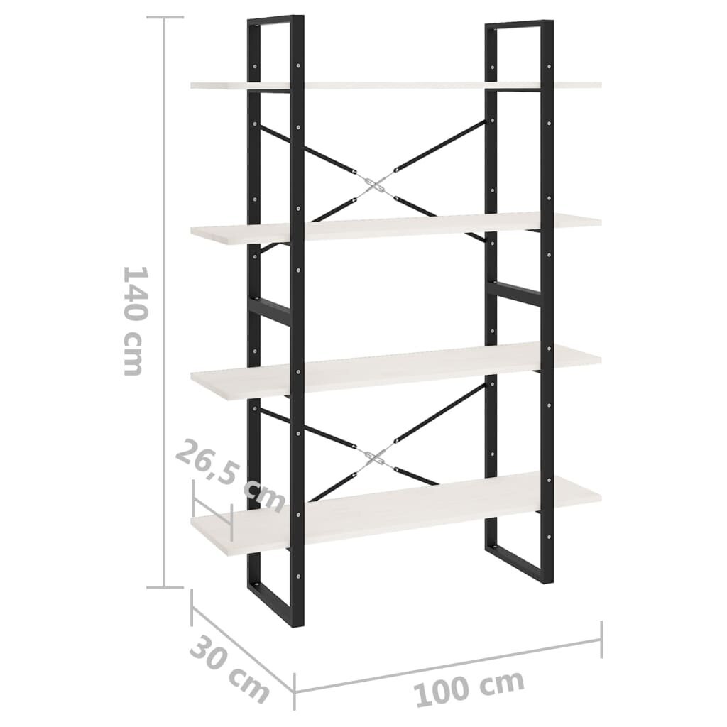 vidaXL 4-korruseline raamaturiiul, 100 x 30 x 140 cm, valge, männipuit hind ja info | Riiulid | kaup24.ee