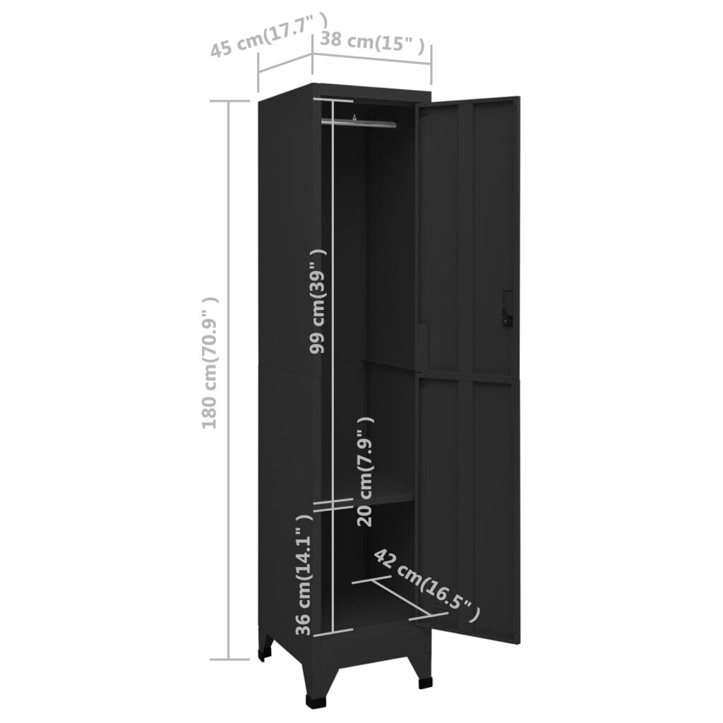 vidaXL lukustatav hoiukapp, must, 38 x 45 x 180 cm, teras цена и информация | Elutoa väikesed kapid | kaup24.ee