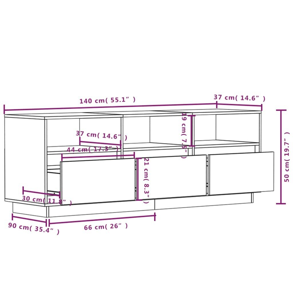 vidaXL telerikapp valge 140x37x50 cm, männipuit цена и информация | TV alused | kaup24.ee