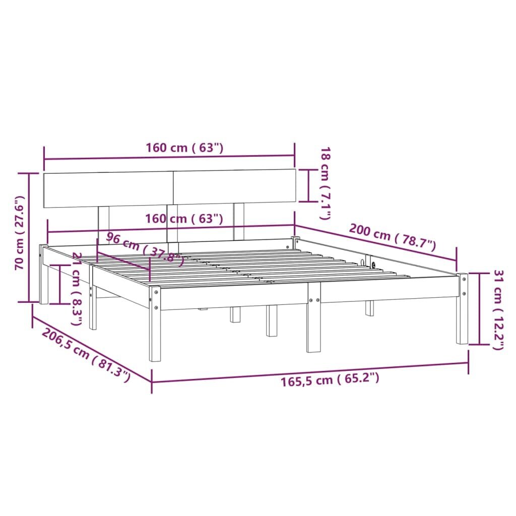 vidaXL voodiraam, valge, täismännipuit, 160 x 200 cm hind ja info | Voodid | kaup24.ee