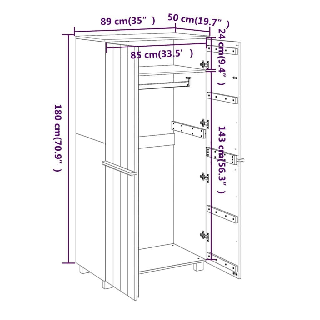 vidaXL garderoob, valge, 89x50x180 cm, männipuit hind ja info | Kapid | kaup24.ee