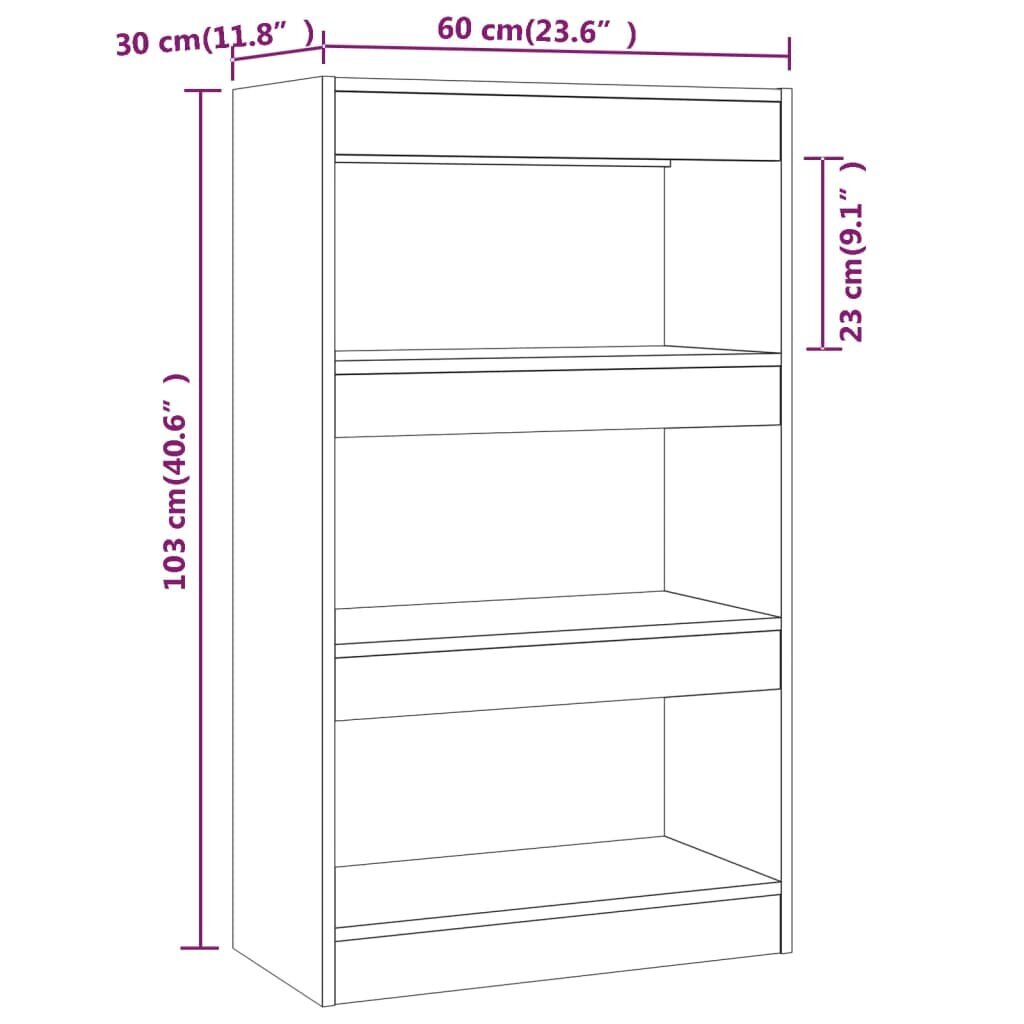 vidaXL raamaturiiul/ruumijagaja, tamm, 60x30x103 cm, puitlaastplaat hind ja info | Riiulid | kaup24.ee