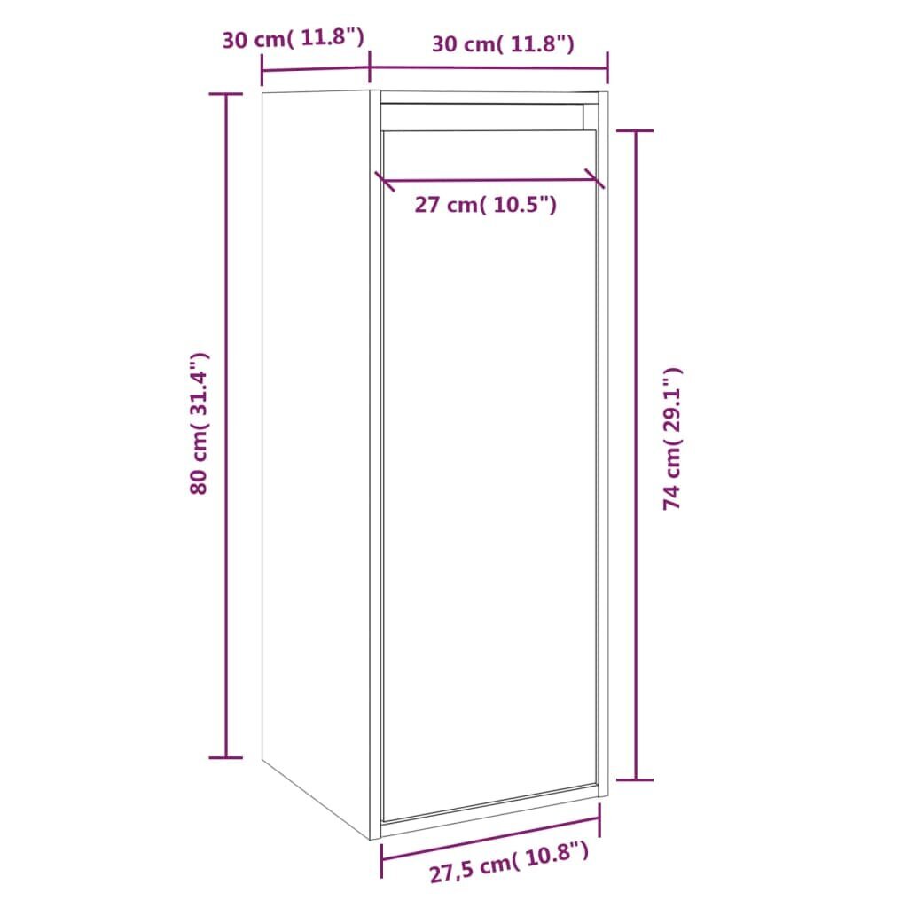 vidaXL seinakapp, must, 30x30x80 cm, männipuit hind ja info | Riiulid | kaup24.ee