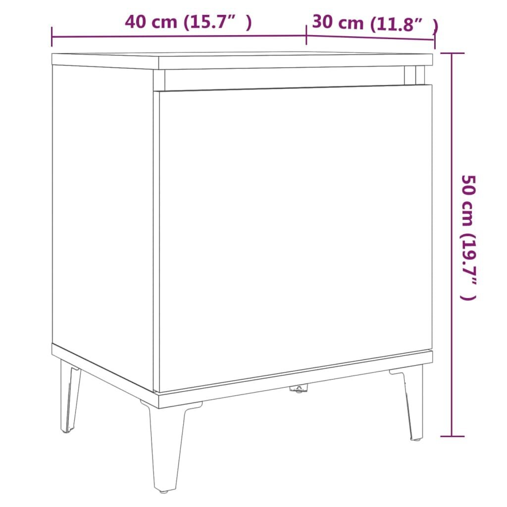 vidaXL öökapid metalljalgadega, 2 tk, pruun tamm, 40 x 30 x 50 cm hind ja info | Öökapid | kaup24.ee