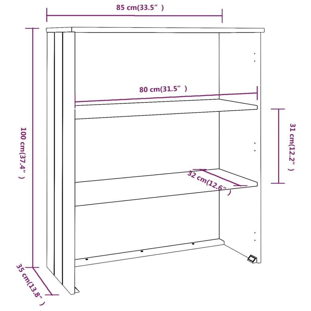 vidaXL puhvetkapi pealne, meekarva, 85 x 35 x 100 cm, toekas männipuit hind ja info | Elutoa väikesed kapid | kaup24.ee