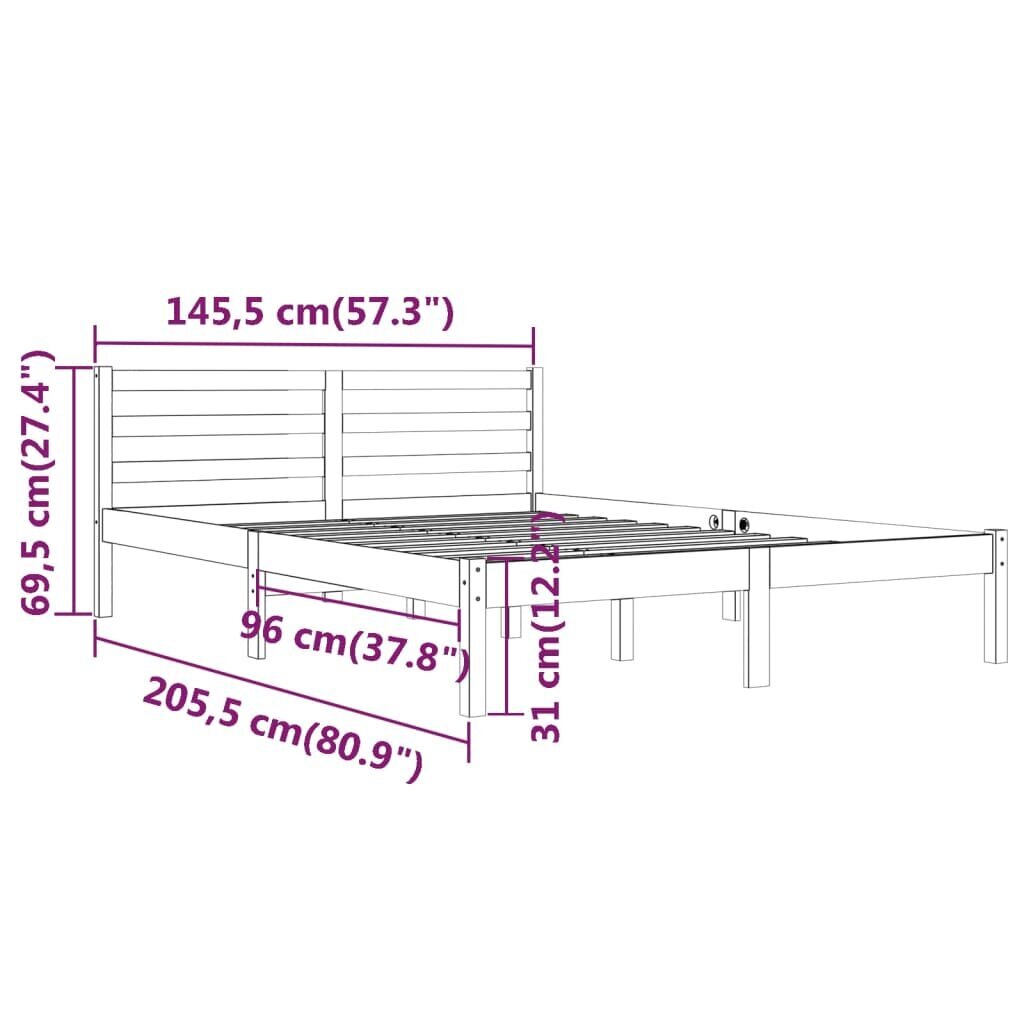 vidaXL voodiraam, täismännipuit, 140 x 200 cm hind ja info | Voodid | kaup24.ee