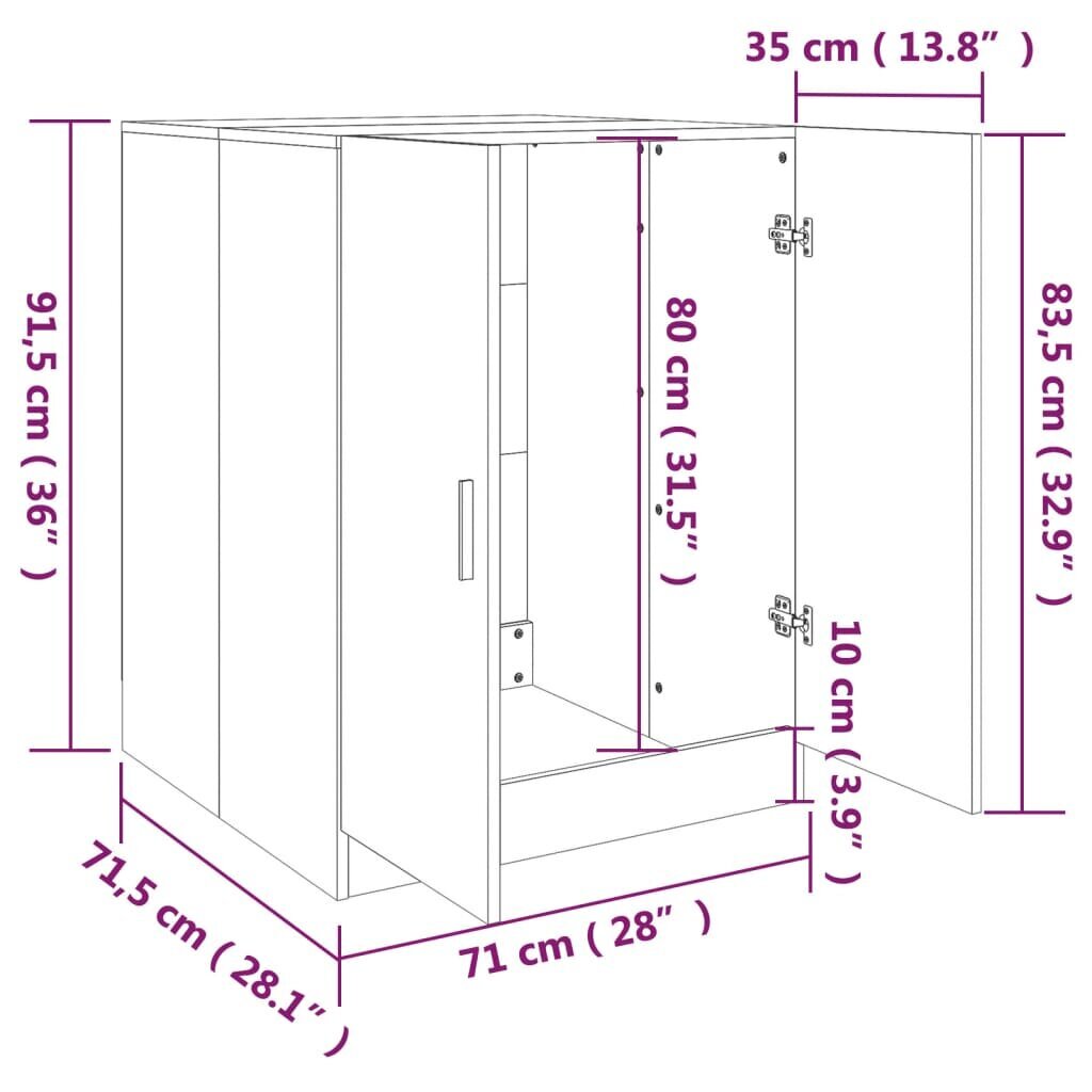 vidaXL pesumasinakapp, hall Sonoma, 71 x 71,5 x 91,5 cm цена и информация | Vannitoakapid | kaup24.ee