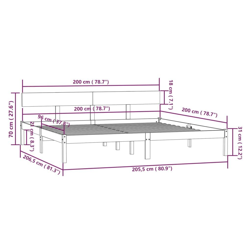 vidaXL voodiraam, valge täismännipuit, 200 x 200 cm hind ja info | Voodid | kaup24.ee