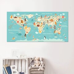 Maailmakaart ookeanide ja mandrite nimedega, nööpnõelad kingituseks! DB012 140x70 cm. hind ja info | Maailmakaardid | kaup24.ee