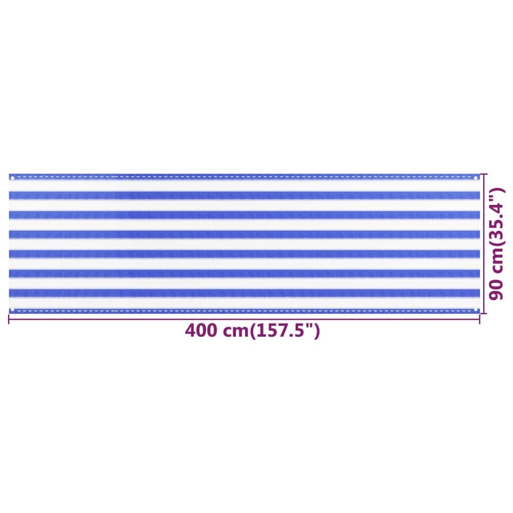 vidaXL rõdusirm, sinine ja valge, 90 x 400 cm, hdpe цена и информация | Päikesevarjud, markiisid ja alused | kaup24.ee