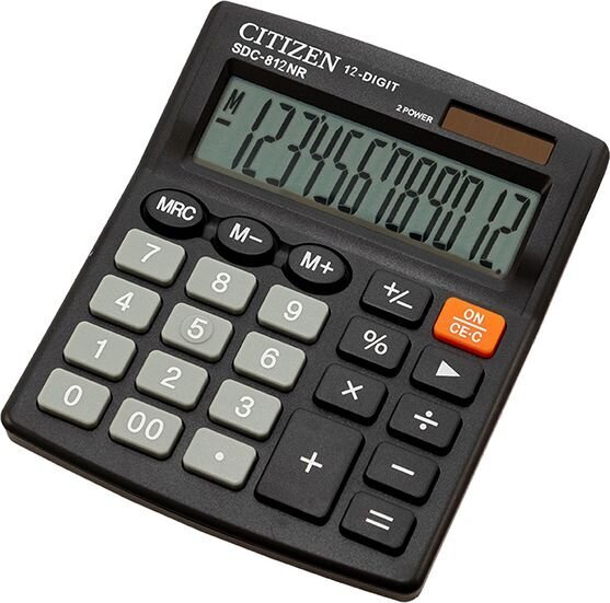 Kalkulaator Citizen SDC-812NR must, 102x124x25mm, lauale /20 цена и информация | Kirjatarbed | kaup24.ee