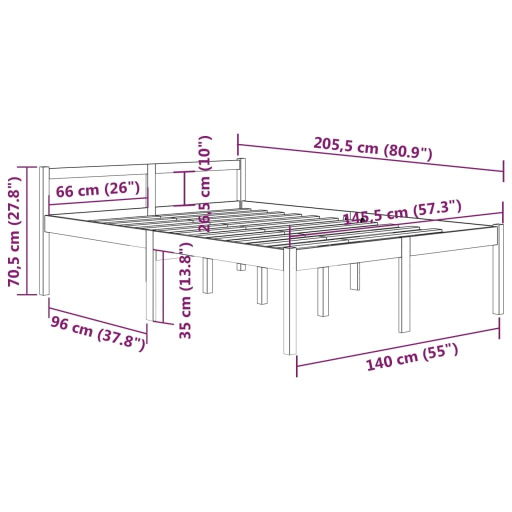 vidaXL voodiraam, meepruun, männipuit, 140 x 200 cm hind ja info | Voodid | kaup24.ee