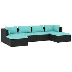 Садовый набор с подушками, 6 частей, чёрный / синий  цена и информация | Комплекты уличной мебели | kaup24.ee