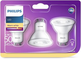 LED lamp Philips (GU10, 50W, 345 lm) 3tk, Philips 3 x LED lamppu GU10, 50W, 345 lm, LED spuldze, Philips / GU10, 345 lm / 3 gab. hind ja info | Lambipirnid, lambid | kaup24.ee