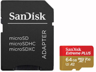 Карта памяти Sandisk микро SDXC 64GB Extreme Plus + адаптер цена и информация | Карты памяти для телефонов | kaup24.ee