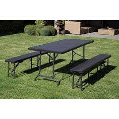 folding bench Rotanlook 183 x 43 cm polyethylene/steel black - hind ja info | Aiapingid | kaup24.ee