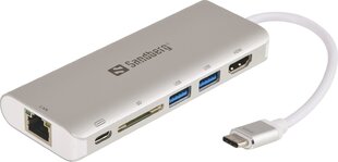 Sandberg 136-18, USB-C/USB-A/HDMI/RJ45 цена и информация | Адаптер Aten Video Splitter 2 port 450MHz | kaup24.ee