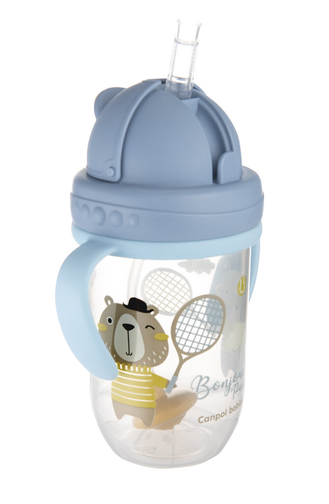 Mittelekkiv pudel kõrrega Canpol Babies BONJOUR PARIS, 6 kuud+, 270 ml, sinine, 56/607_blu hind ja info | Lutipudelid ja aksessuaarid | kaup24.ee