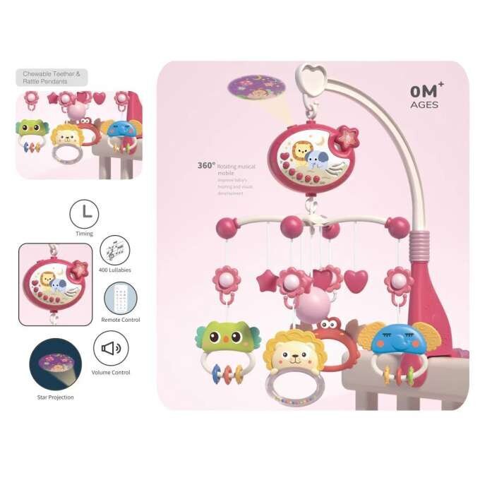 Muusikaline karussell projektori ja puldiga, roosa hind ja info | Imikute mänguasjad | kaup24.ee