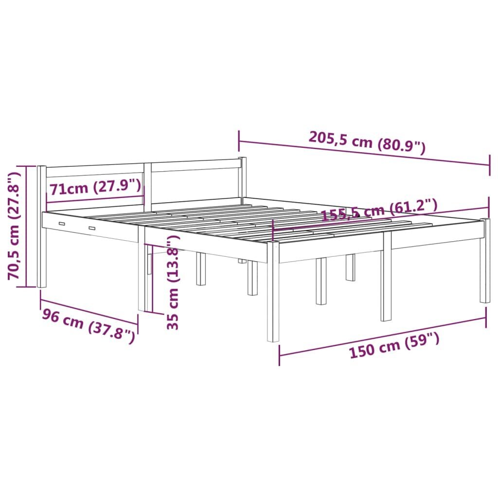 vidaXL voodiraam, valge, männipuit, 150 x 200 cm hind ja info | Voodid | kaup24.ee