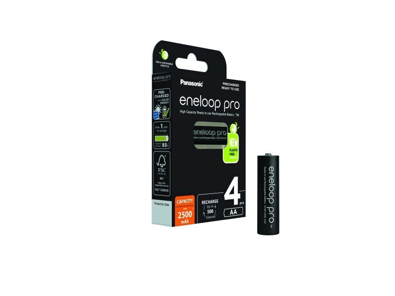 Laetavad patareid Panasonic Eneloop Pro BK-3HCDE/4BE, 2450 mAh, 500 (4xAA) цена и информация | Laadijad fotoaparaatidele | kaup24.ee