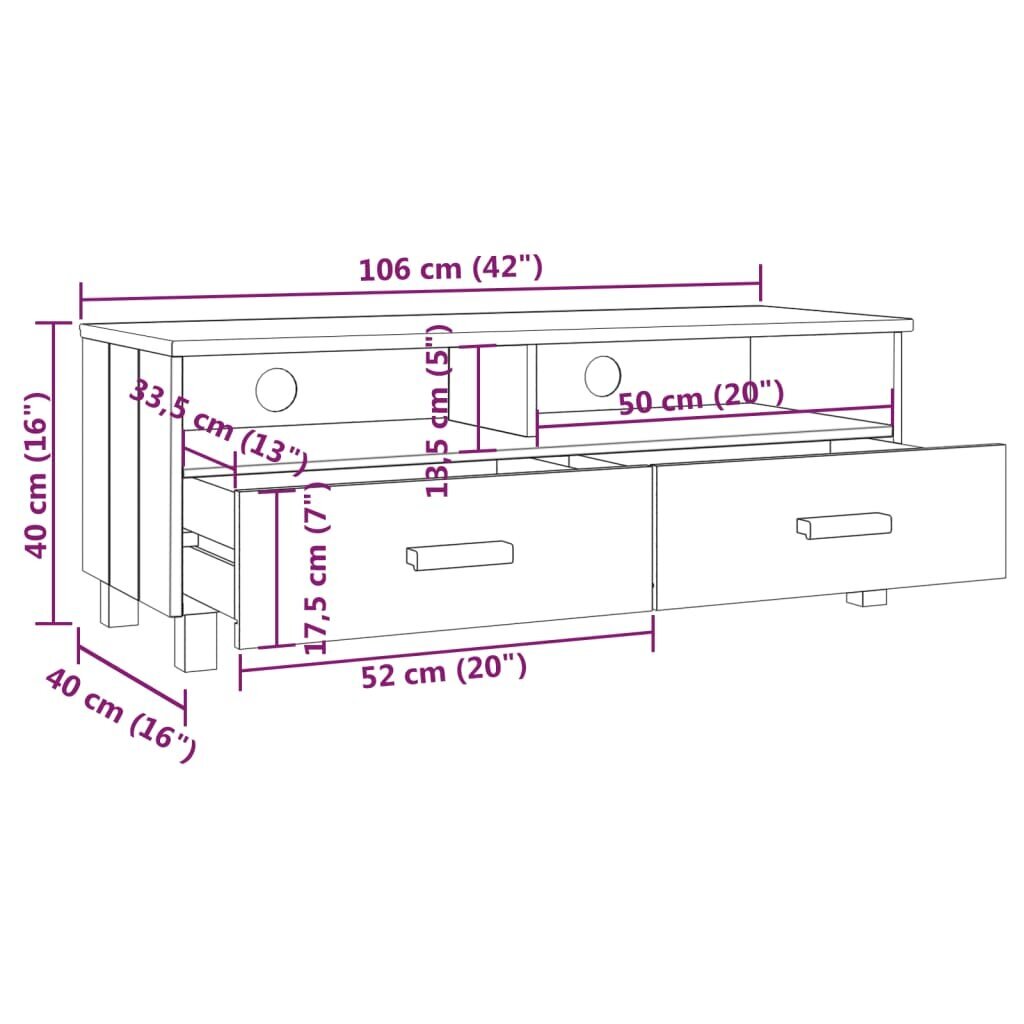 vidaXL telerialus, helehall, 106x40x40 cm, toekas männipuit hind ja info | TV alused | kaup24.ee