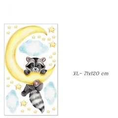 Детская наклейка на стену Racoon cub in the moon XL 71x120см цена и информация | Декоративные наклейки | kaup24.ee