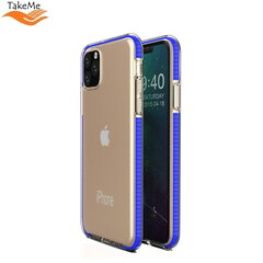 TakeMe Прозрачный TPU чехол-крышка с цветной рамкой для Apple iPhone 11 Pro Max Синий цена и информация | Чехлы для телефонов | kaup24.ee