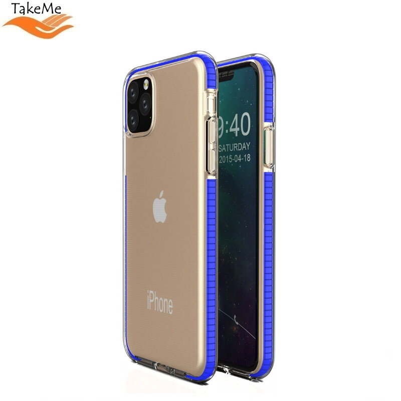 TakeMe läbipaistev TPU tagakaane ümbris värvilise raamiga Apple iPhone 11 Pro Max Blue jaoks hind ja info | Telefoni kaaned, ümbrised | kaup24.ee