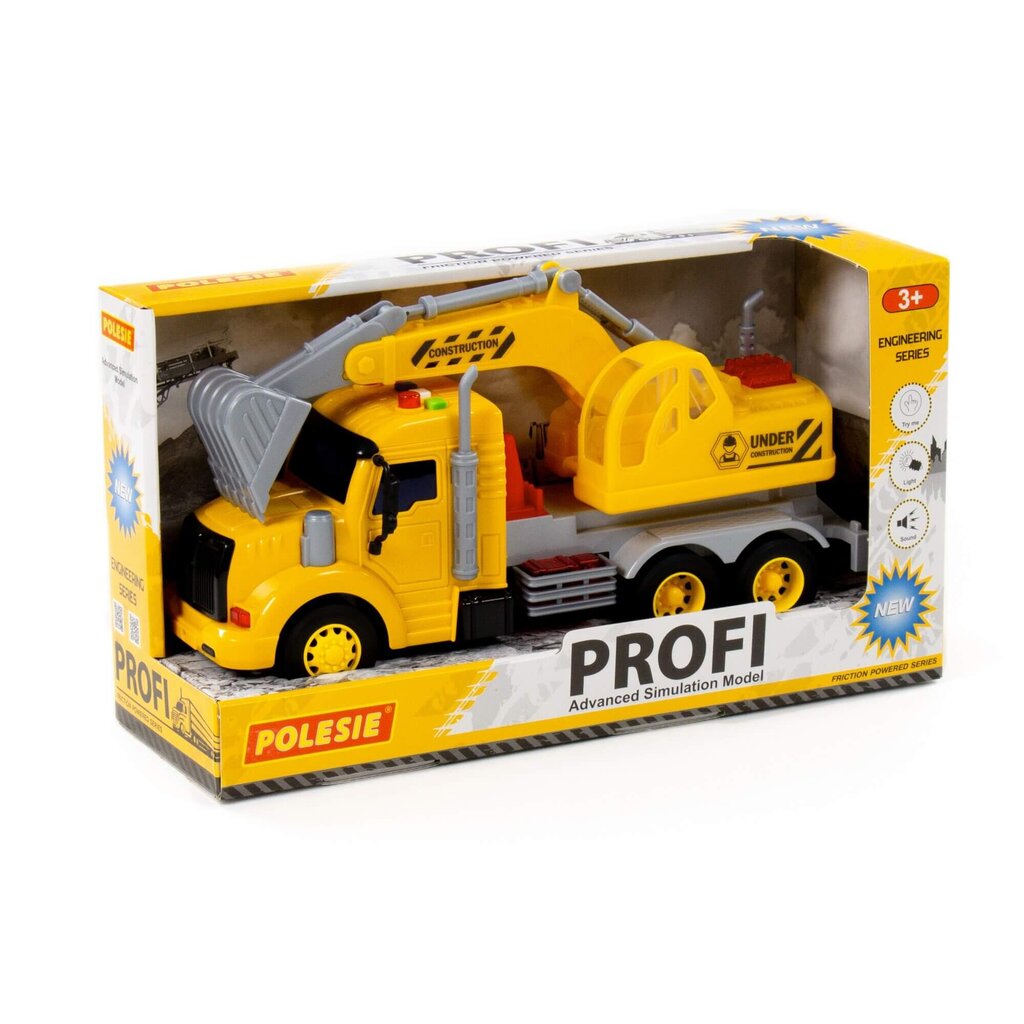 "Profi", inertsiaalne ekskavaatorauto (valguse ja heliga) (kollane) (karbis) hind ja info | Poiste mänguasjad | kaup24.ee