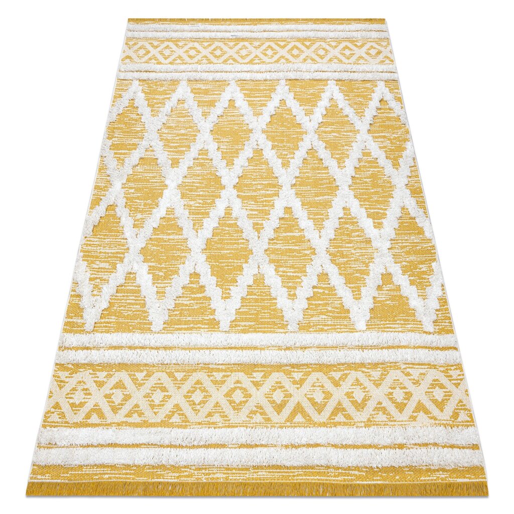 Vaip MOROC Rombai 22297 Organic, Eco sisal, tutid - kahekihiline villane kollane / kreemjas, taaskasutatud puuvill цена и информация | Vaibad | kaup24.ee