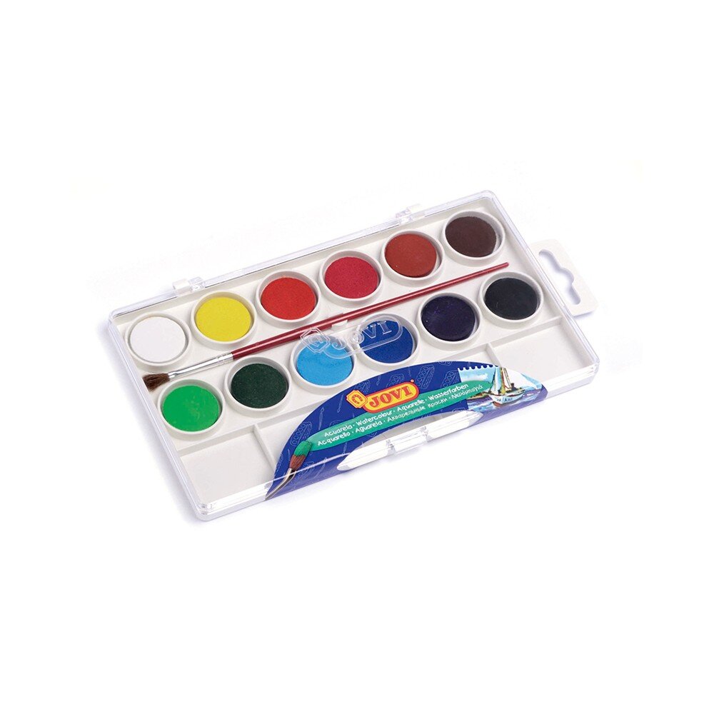 Akvarell Jovi, 12 värvi + pintsel hind ja info | Kunstitarbed, voolimise tarvikud | kaup24.ee